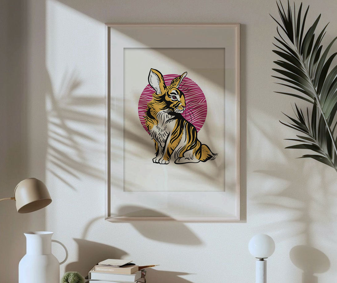 Siebdruck, Handarbeit aus Altona, kittentoshi, Tigerhase, Tigerbunny, handgerakelt, Kunstdruck, Fantasy,