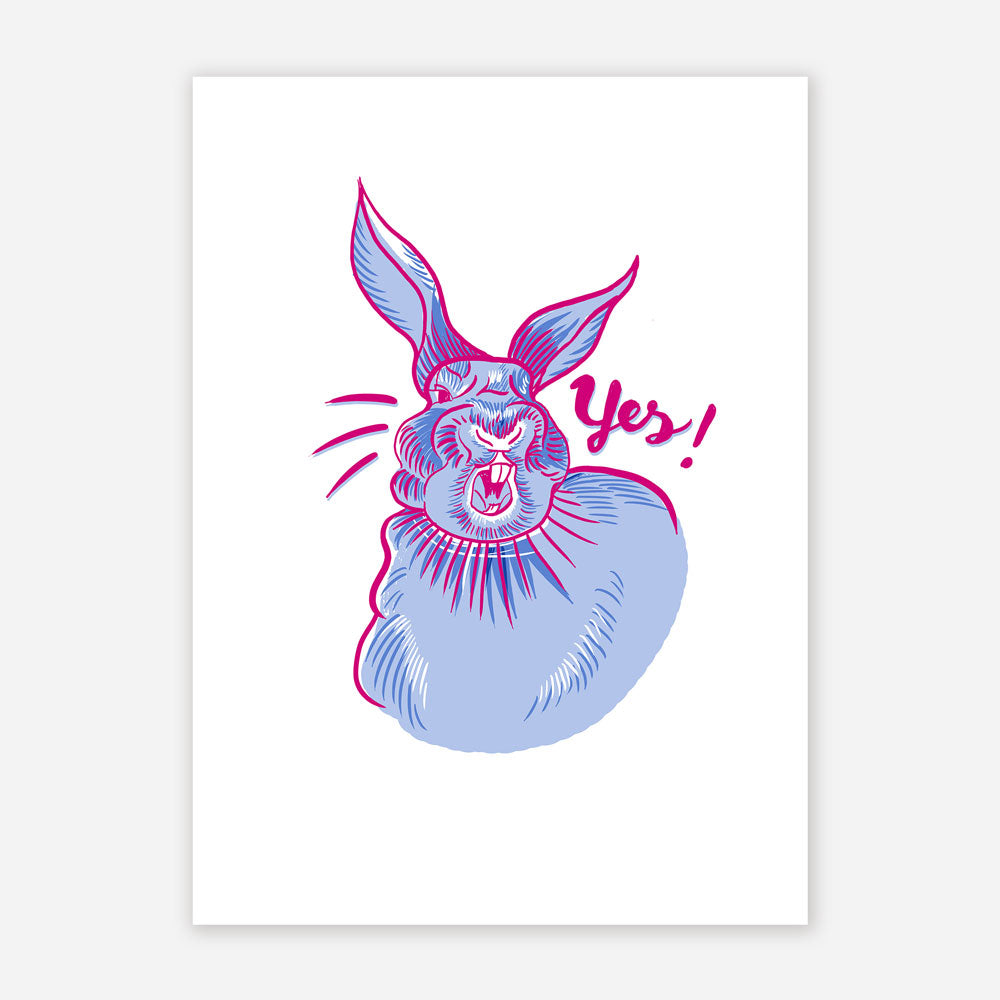 Siebdruck, Handarbeit, Kunstdruck, Hase, Positivity, ja!, Hasenkunst, blauer Hase